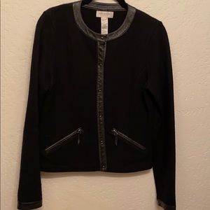 Wool‎ with leather trim cardigan